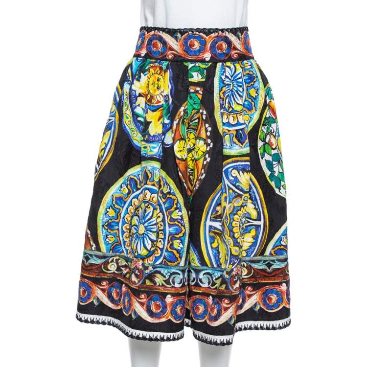 Pre Owned Dolce & Gabbana Multicolor Floral Printed Jacquard Pleated Midi Skirt S 