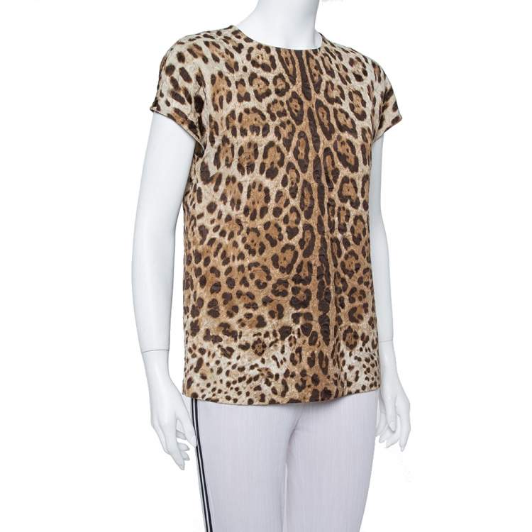 Pre Owned Dolce and Gabbana Brown Leopard Print Jacquard Boxy Fit Blouse S