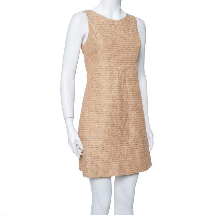Pre Owned Dolce & Gabbana Beige Textured Cotton Sleeveless Sheath Dress S