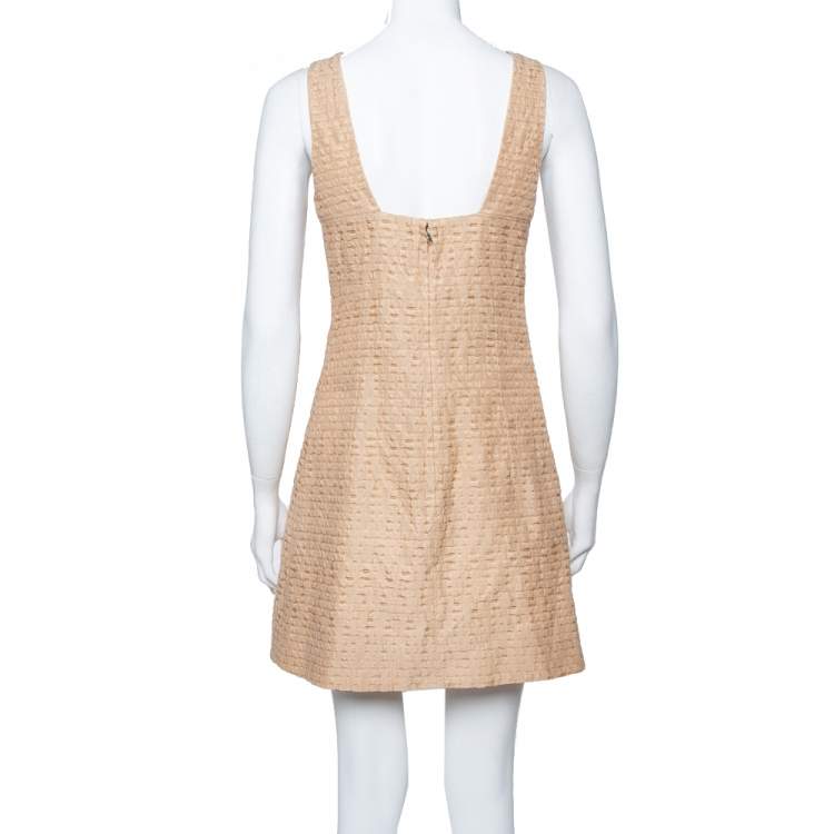 Pre Owned Dolce & Gabbana Beige Textured Cotton Sleeveless Sheath Dress S