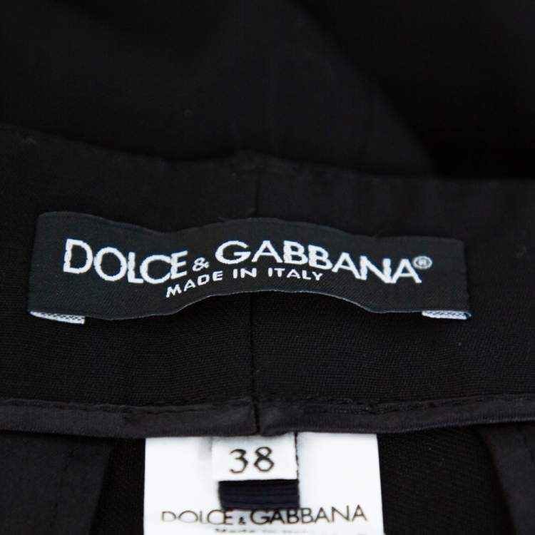 Pre Owned Dolce & Gabbana Black Wool Crepe High Waist Trousers S