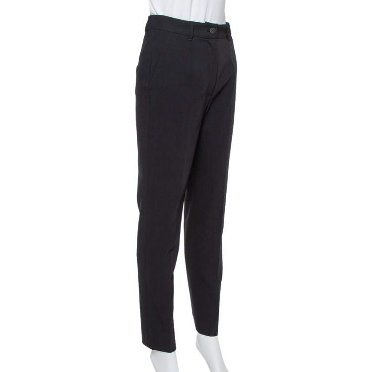 Pre Owned Dolce & Gabbana Black Wool Crepe High Waist Trousers S