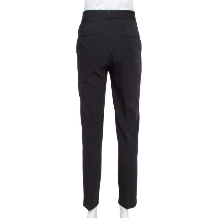 Pre Owned Dolce & Gabbana Black Wool Crepe High Waist Trousers S