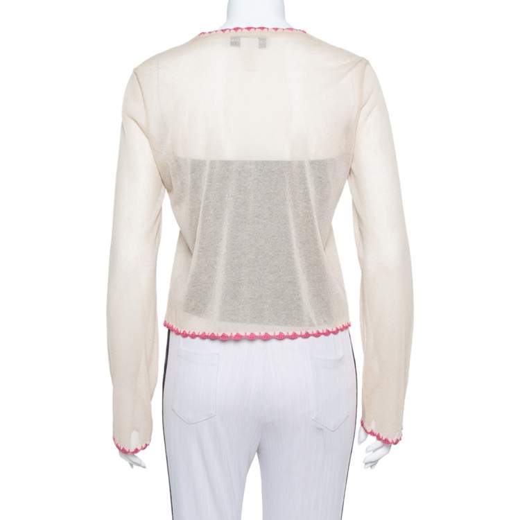 مملوكة مسبقًا Dolce & Gabbana Vintage Beige Knit Contrast Trim Crochet Button Front Cardigan L