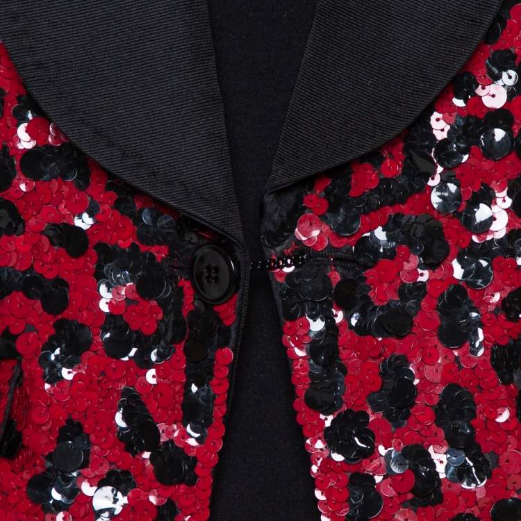 Pre Owned Dolce & Gabbana Red & Black Sequin Embellished Jacket M