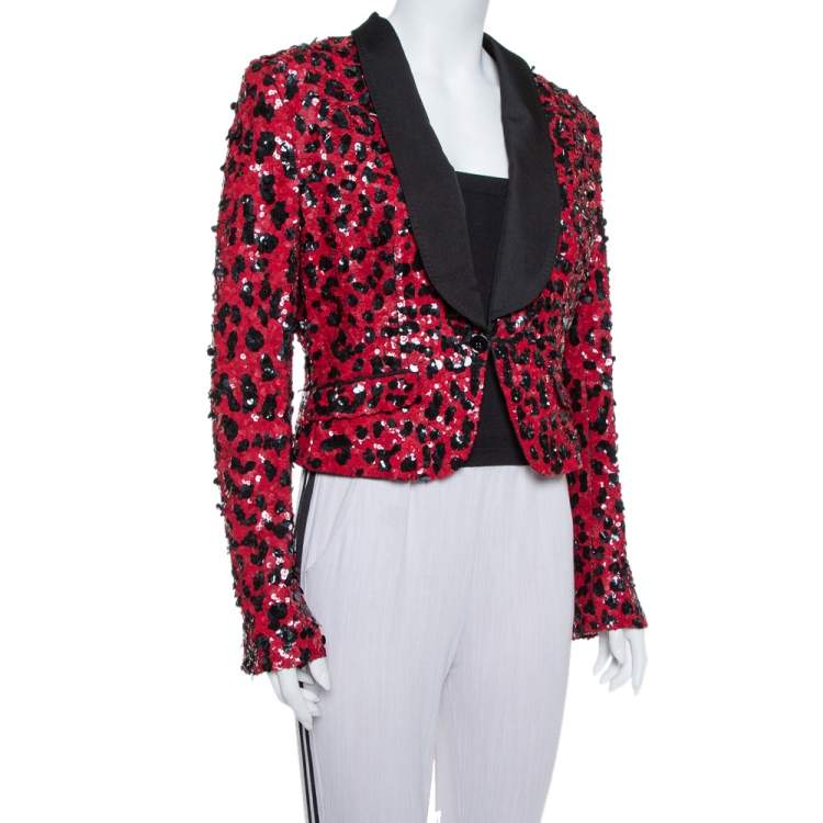 Pre Owned Dolce & Gabbana Red & Black Sequin Embellished Jacket M