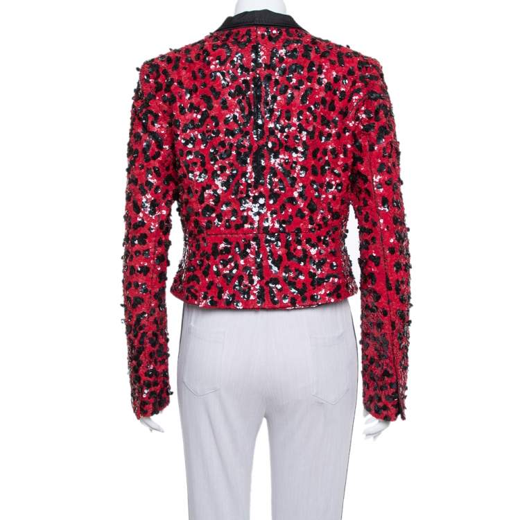 Pre Owned Dolce & Gabbana Red & Black Sequin Embellished Jacket M