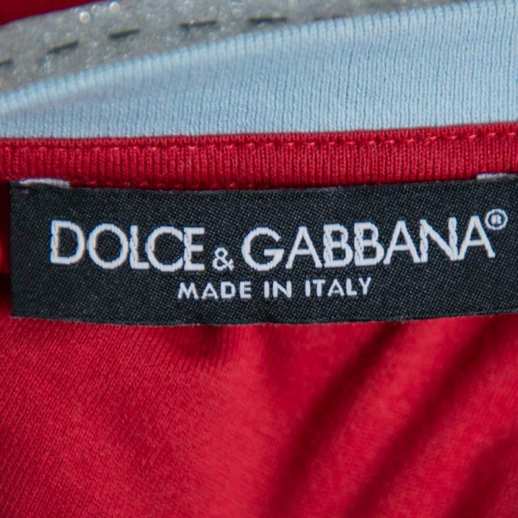مملوكة مسبقًا Dolce & Gabbana Red Logo Printed Cotton Contrast Detail T Shirt S
