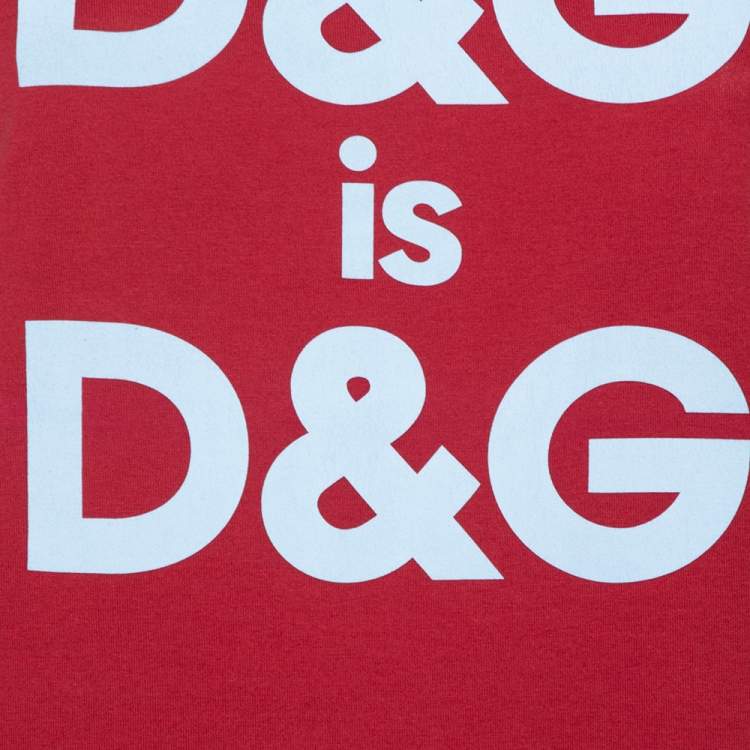مملوكة مسبقًا Dolce & Gabbana Red Logo Printed Cotton Contrast Detail T Shirt S