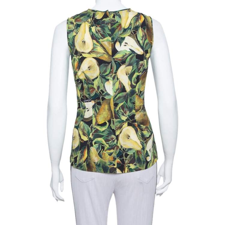 مملوكة مسبقًا Dolce & Gabbana Green Pear Printed Crepe Tank Top S