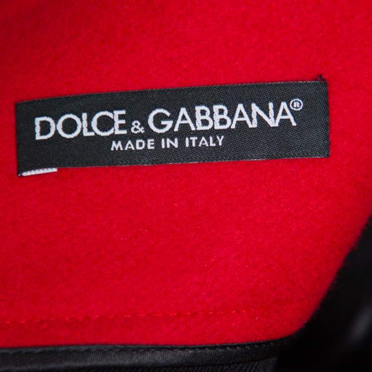 Pre Owned Dolce & Gabbana Black and Red Stretch Wool Button Detail Midi Skirt M