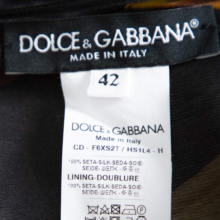 Pre Owned Dolce & Gabbana Black Spaghetti Printed Silk Organza Midi Dress M