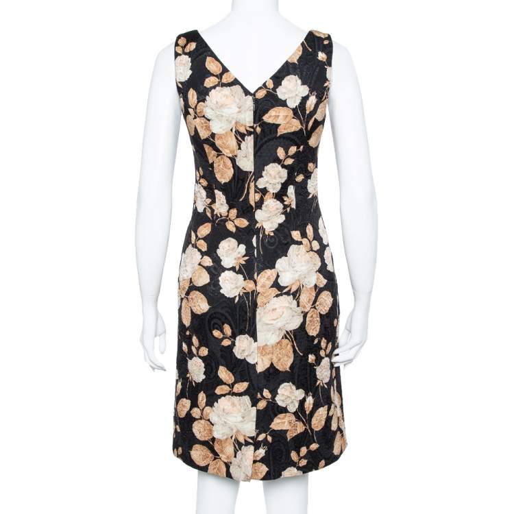 Pre Owned Dolce & Gabbana Vintage Black Floral Printed Jacquard Sheath Dress M