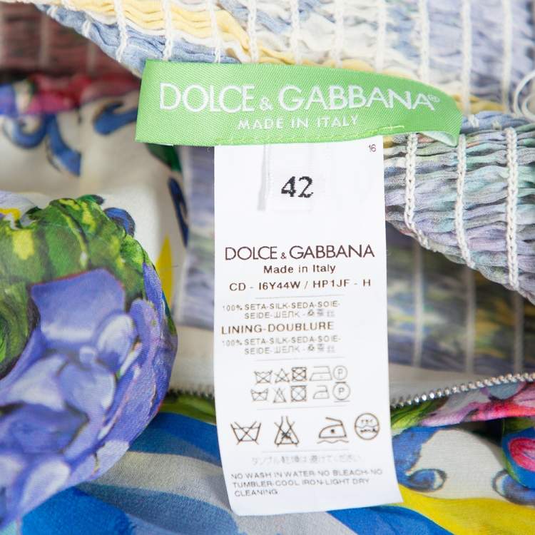Pre Owned Dolce & Gabbana Multicolor Floral Printed Chiffon Smocked Detail Maxi Dress M