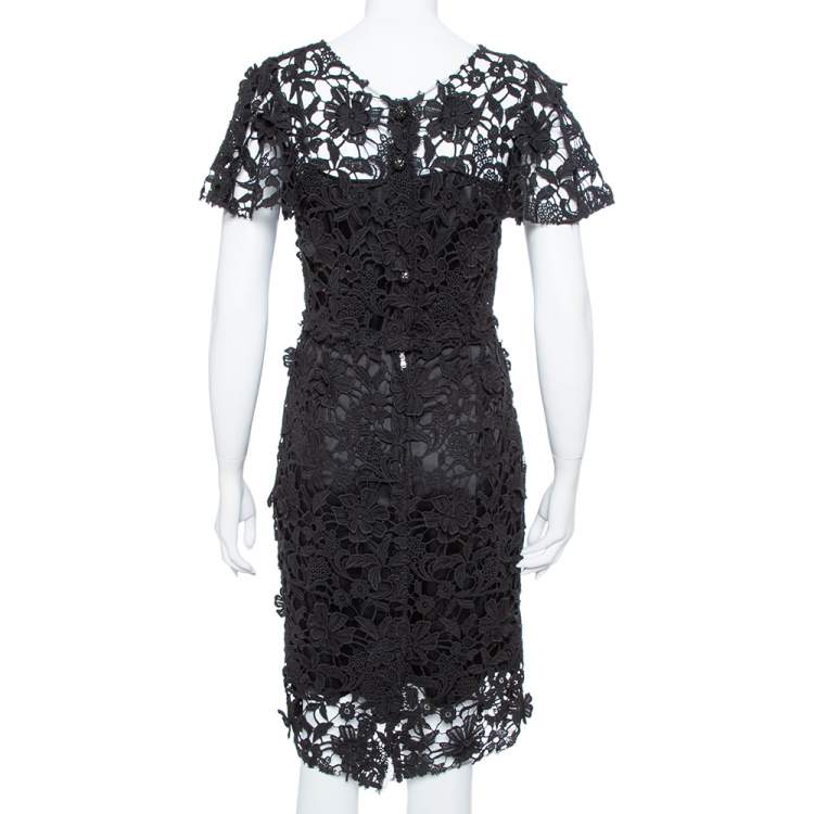 Pre Owned Dolce & Gabbana Black Guipure Lace Sheath Dress M