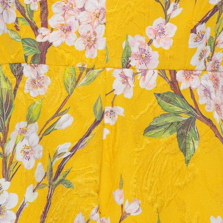 Pre Owned Dolce & Gabbana Yellow Floral Jacquard Sleeveless Flared Midi Dress S