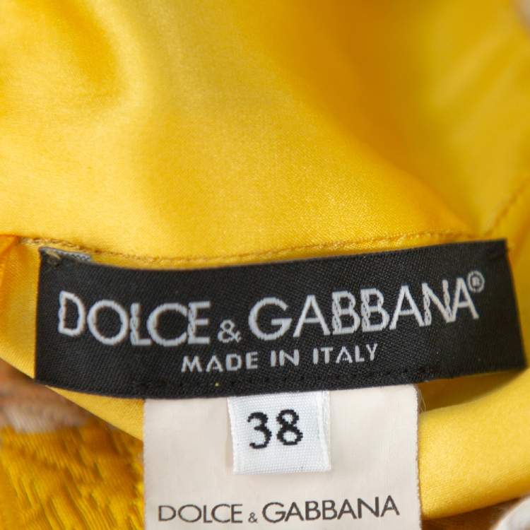 Pre Owned Dolce & Gabbana Yellow Floral Jacquard Sleeveless Flared Midi Dress S