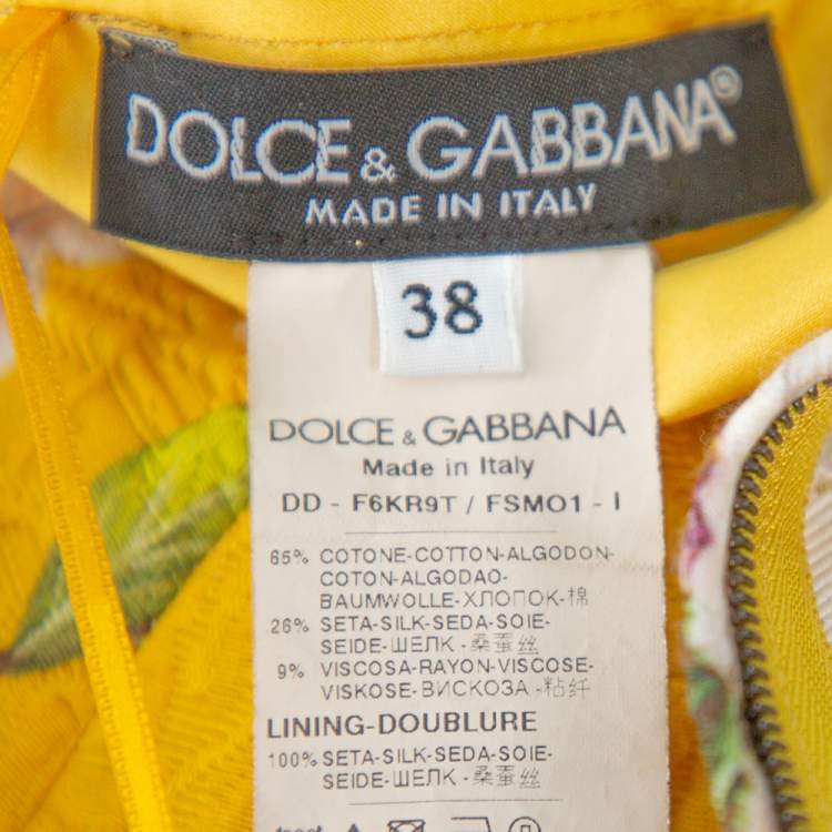 Pre Owned Dolce & Gabbana Yellow Floral Jacquard Sleeveless Flared Midi Dress S
