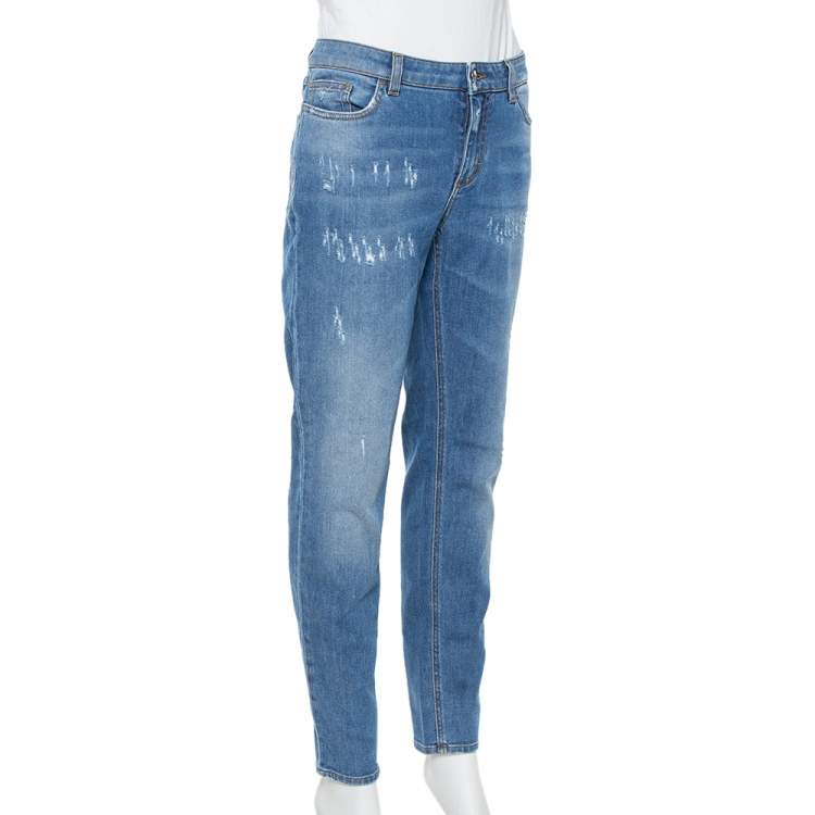 Pre Owned Dolce & Gabbana Blue Denim Faded Skinny Distressed Pretty Jeans L