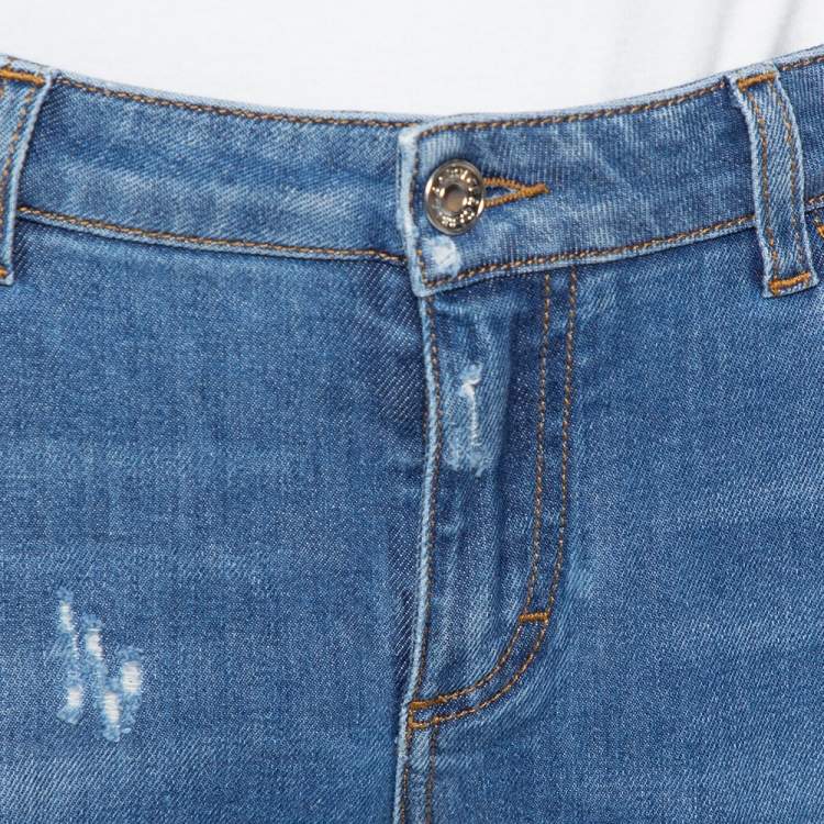 Pre Owned Dolce & Gabbana Blue Denim Faded Skinny Distressed Pretty Jeans L