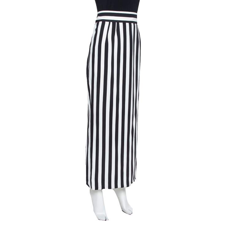 Pre Owned Dolce & Gabbana Monochrome Striped Crepe Maxi Skirt L