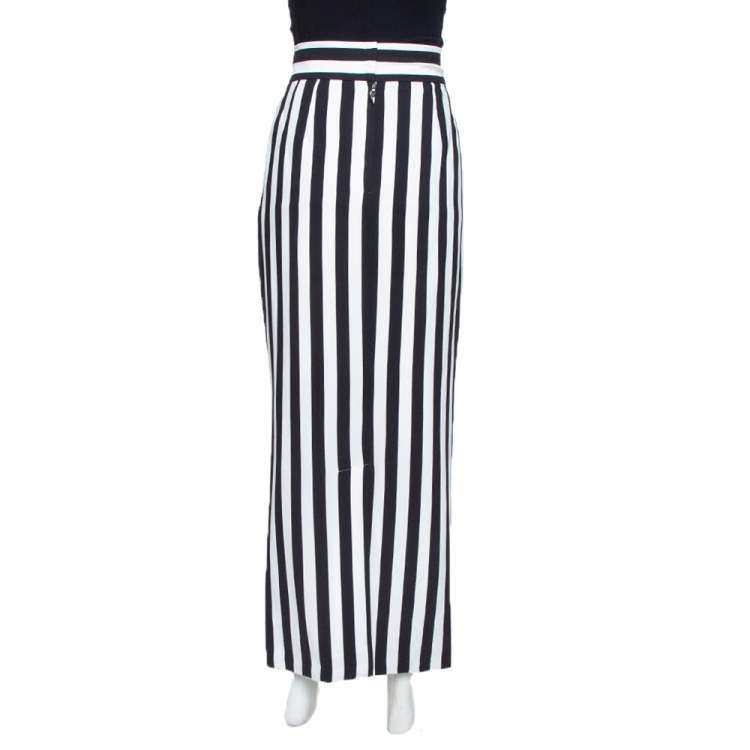 Pre Owned Dolce & Gabbana Monochrome Striped Crepe Maxi Skirt L