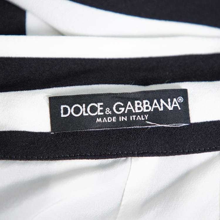 Pre Owned Dolce & Gabbana Monochrome Striped Crepe Maxi Skirt L