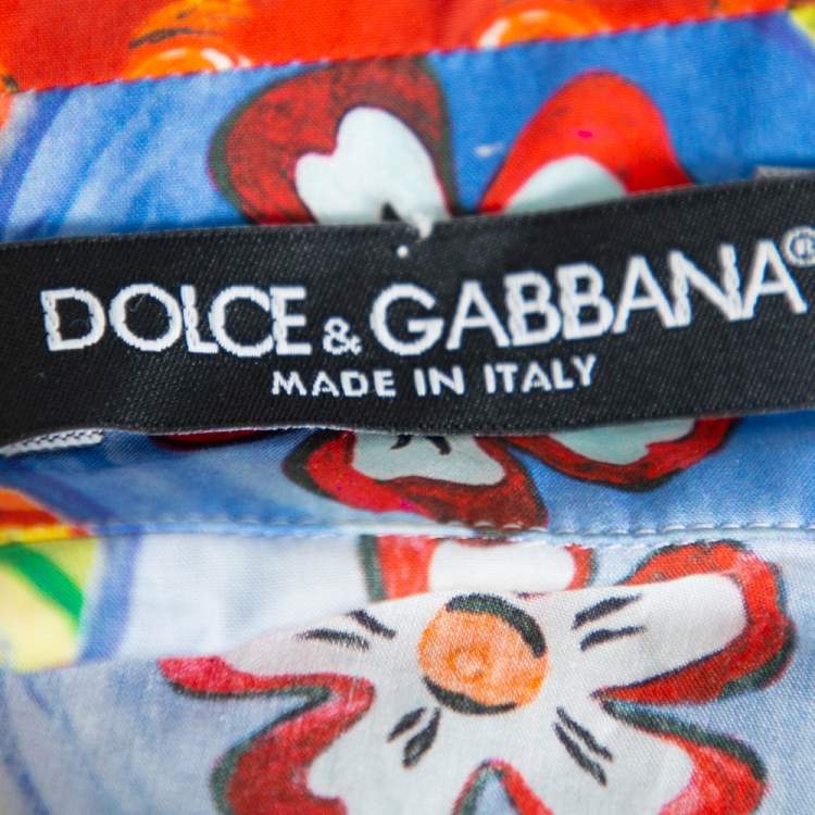 Pre Owned Dolce & Gabbana Multicolor Carretto Siciliano Print Cotton Cropped Shirt M