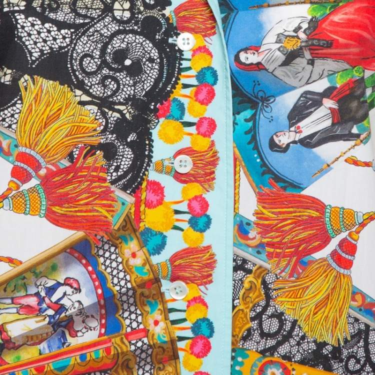 Pre Owned Dolce and Gabbana Multicolor Floral Fans Printed Cotton Poplin Shirt XS