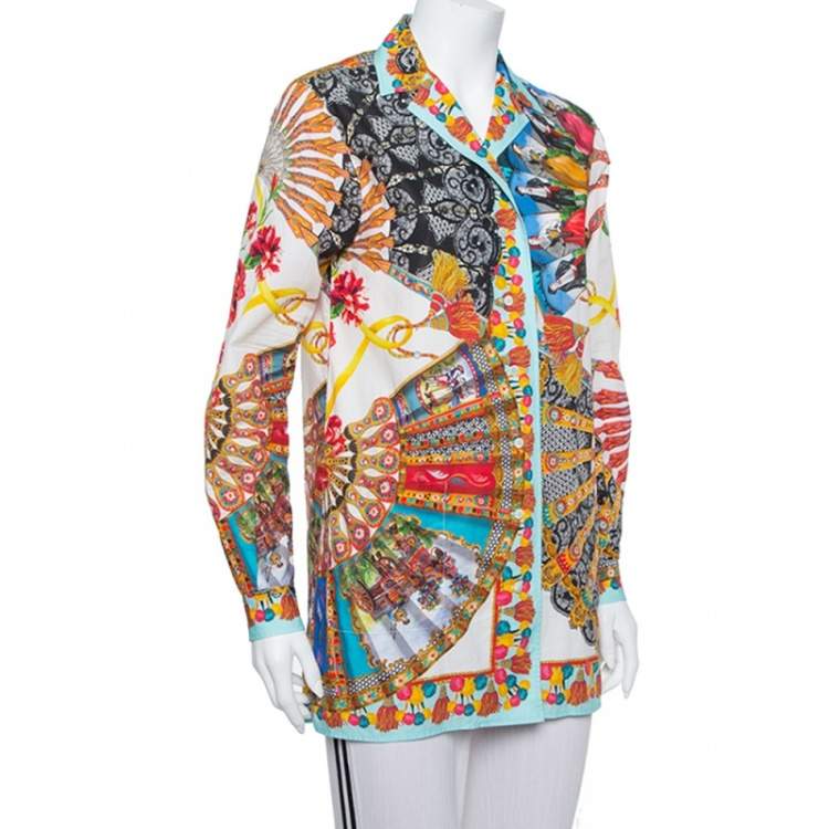 Pre Owned Dolce and Gabbana Multicolor Floral Fans Printed Cotton Poplin Shirt XS