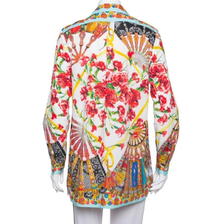 Pre Owned Dolce and Gabbana Multicolor Floral Fans Printed Cotton Poplin Shirt XS