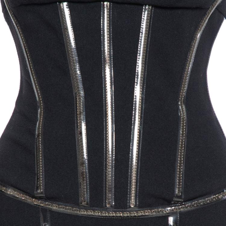 Pre Owned Dolce & Gabbana Black Corset Detail Wool Midi Dress S