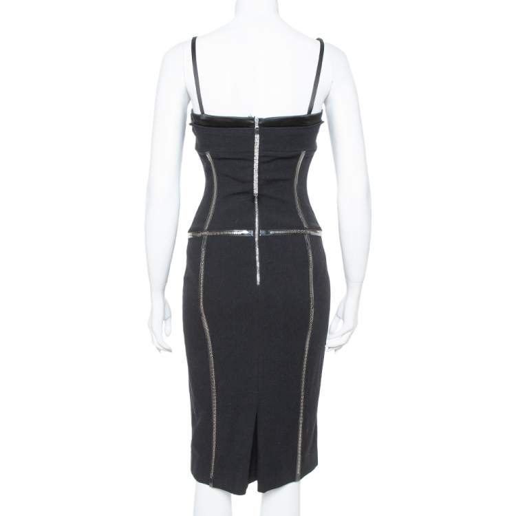 Pre Owned Dolce & Gabbana Black Corset Detail Wool Midi Dress S