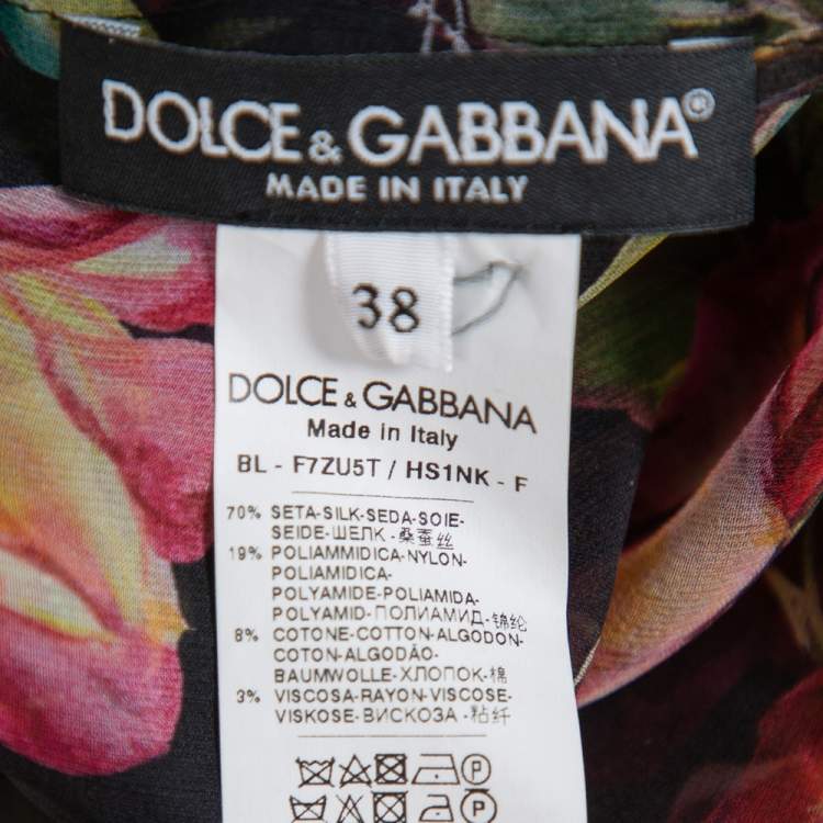 Pre Owned Dolce & Gabbana Multicolor Silk & Lace Neck Tie Detail Sheer Top S
