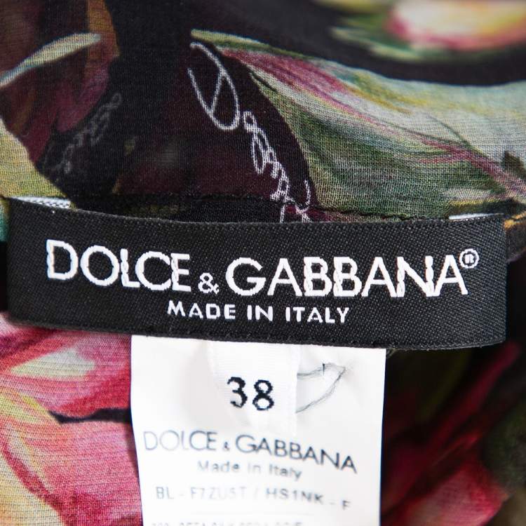 Pre Owned Dolce & Gabbana Multicolor Silk & Lace Neck Tie Detail Sheer Top S