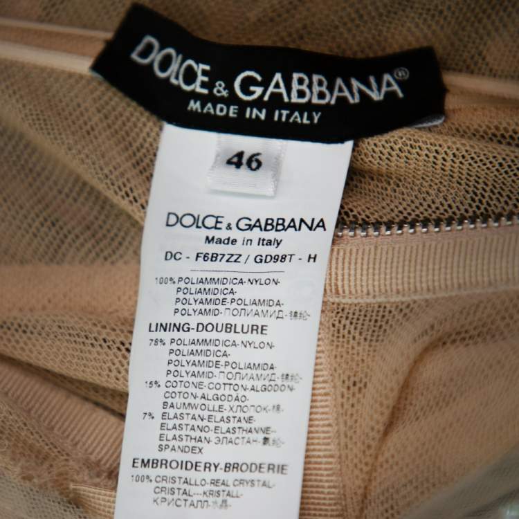 Pre Owned Dolce & Gabbana Cream Crystal Embellished Tulle Evening Gown L