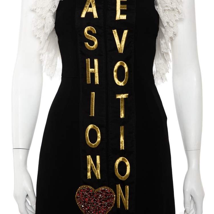 Pre Owned Dolce & Gabbana Black Crepe Lace Detail Fashion Devotion Dress XS