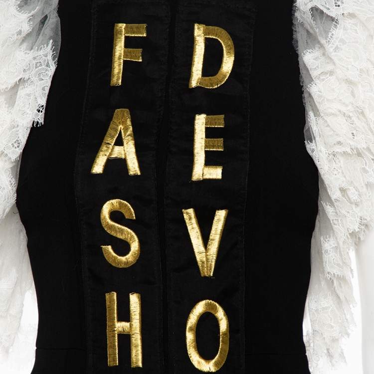 Pre Owned Dolce & Gabbana Black Crepe Lace Detail Fashion Devotion Dress XS