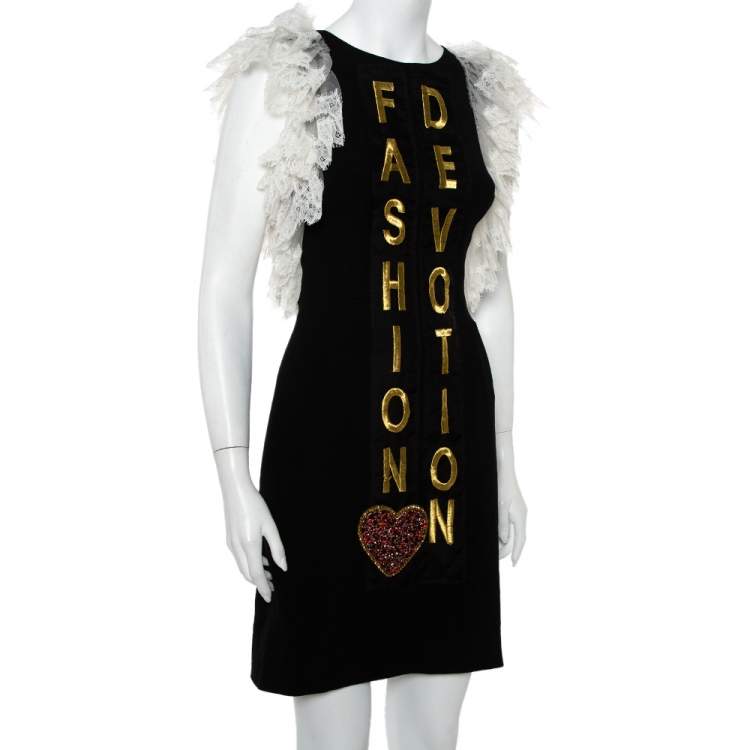 Pre Owned Dolce & Gabbana Black Crepe Lace Detail Fashion Devotion Dress XS