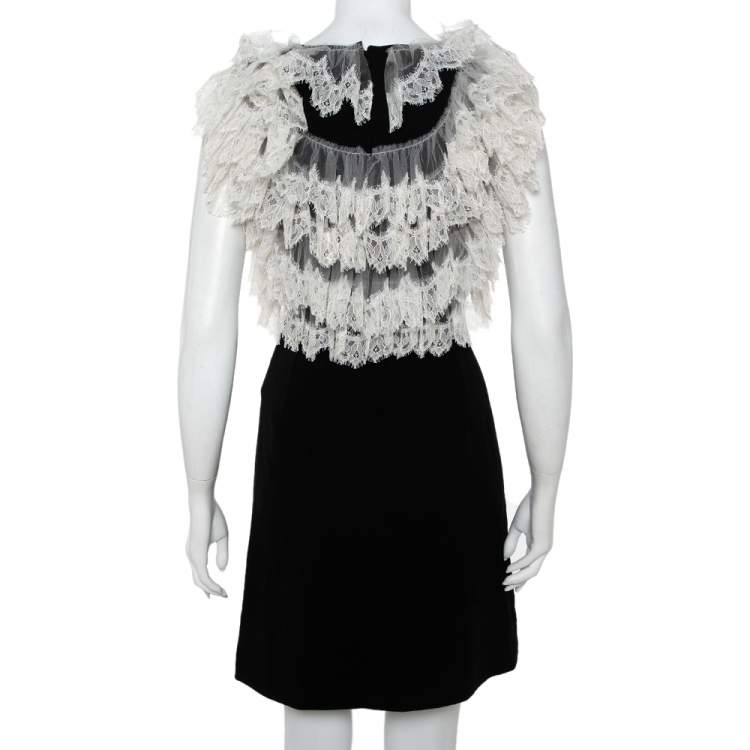 Pre Owned Dolce & Gabbana Black Crepe Lace Detail Fashion Devotion Dress XS