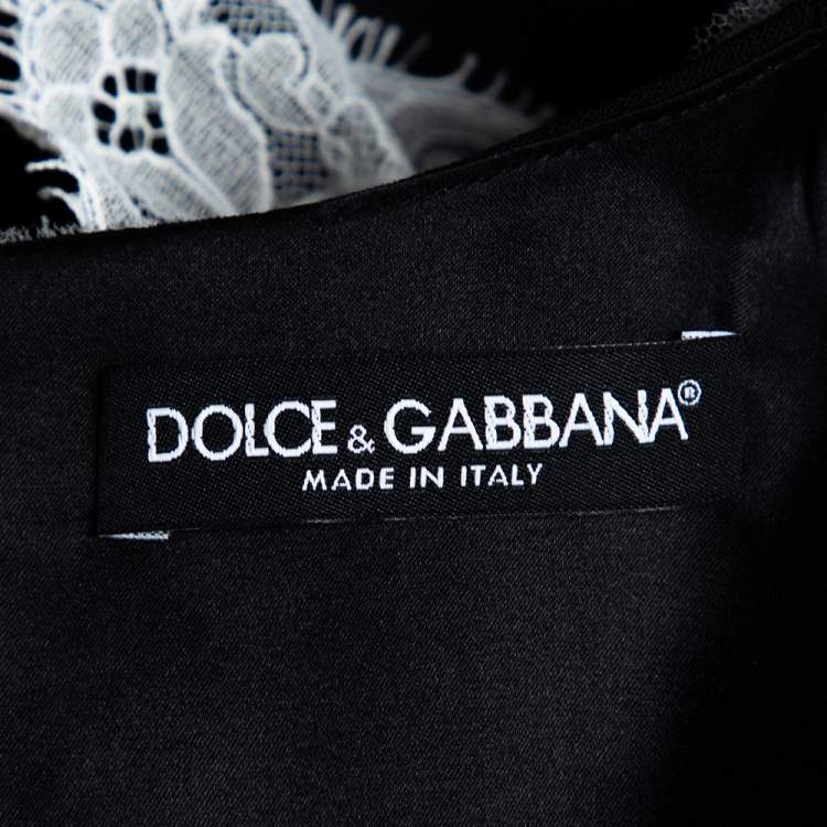 Pre Owned Dolce & Gabbana Black Crepe Lace Detail Fashion Devotion Dress XS