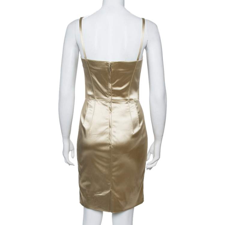 Pre Owned Dolce & Gabbana Beige Satin Bustier Dress S