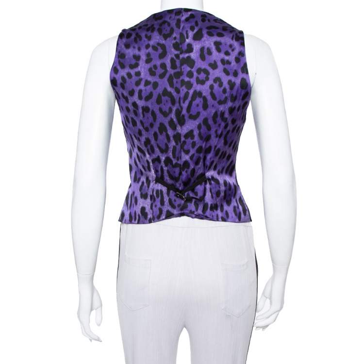 مملوكة مسبقًا Dolce & Gabbana Black & Purple Wool Animal Printed Button Front Sleeveless Vest S