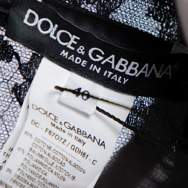Pre Owned Dolce & Gabbana Black Floral Lace & Tulle Sequin Embellished Tiered Evening Gown S