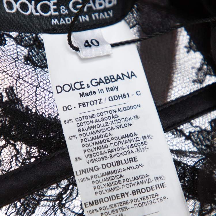 Pre Owned Dolce & Gabbana Black Floral Lace & Tulle Sequin Embellished Tiered Evening Gown S