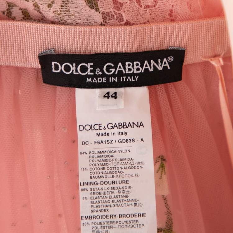 Pre Owned Dolce & Gabbana Pink Tulle Floral Applique Detail Maxi Dress M