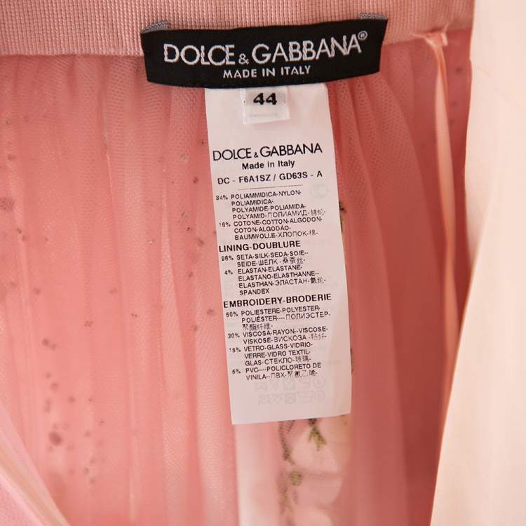 Pre Owned Dolce & Gabbana Pink Tulle Floral Applique Detail Maxi Dress M