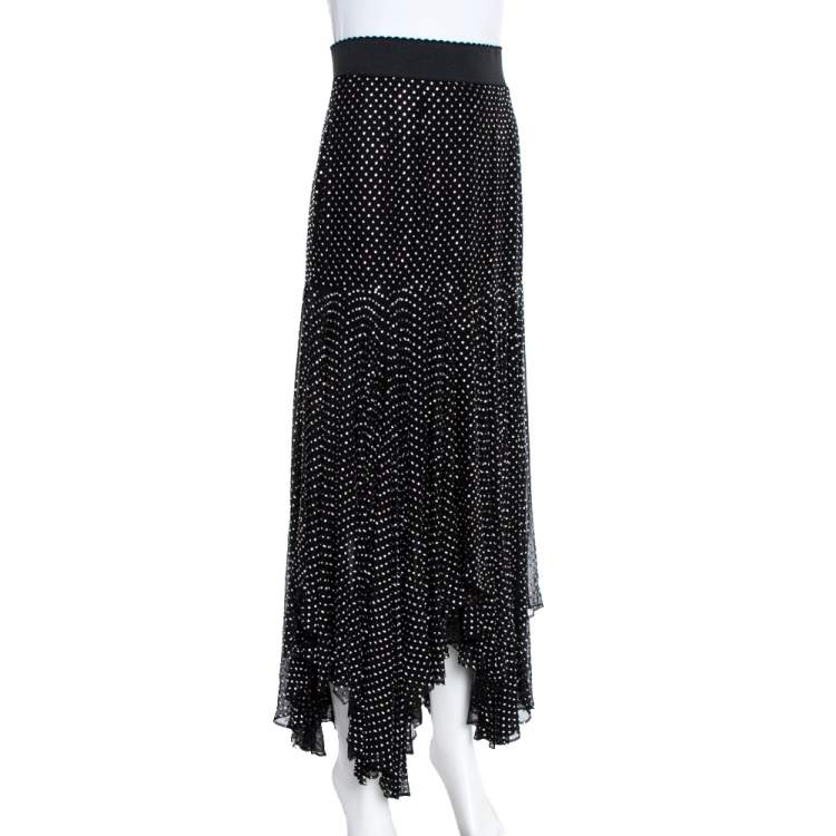 Pre Owned Dolce & Gabbana Black Crystal Embellished Silk Asymmetrical Hem Skirt S