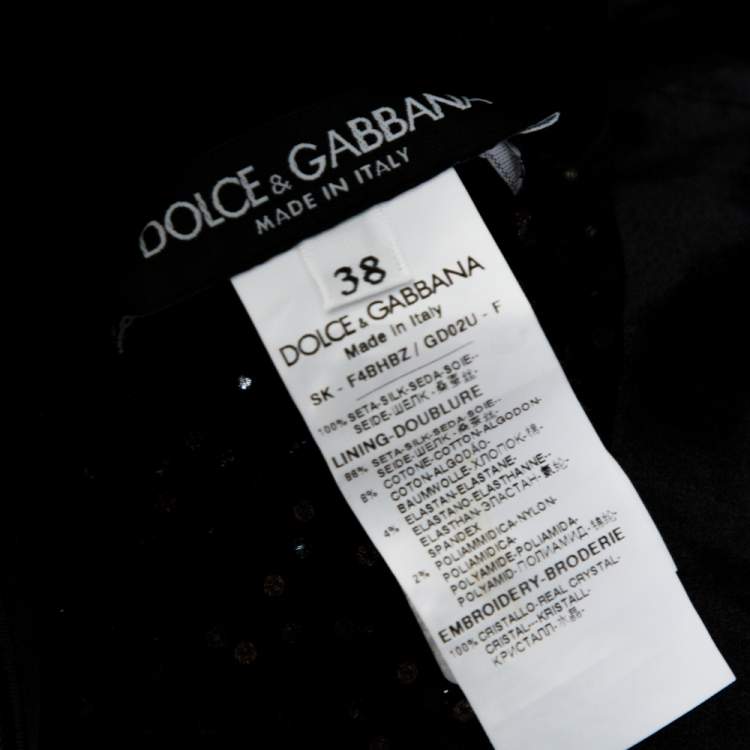 Pre Owned Dolce & Gabbana Black Crystal Embellished Silk Asymmetrical Hem Skirt S