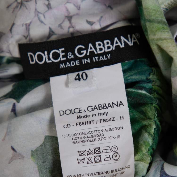 Pre Owned Dolce & Gabbana Hydrangea Print Cotton Poplin Elasticized Waist Cold Shoulder Dress S